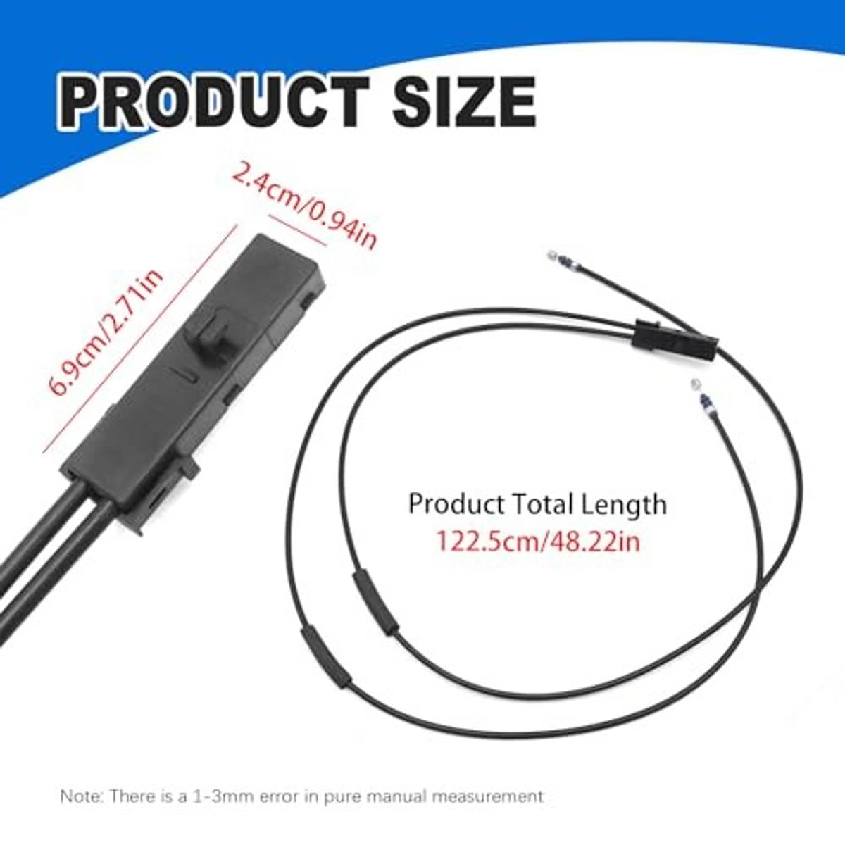 Hood latch release wire cable with labeled product size and total length diagram