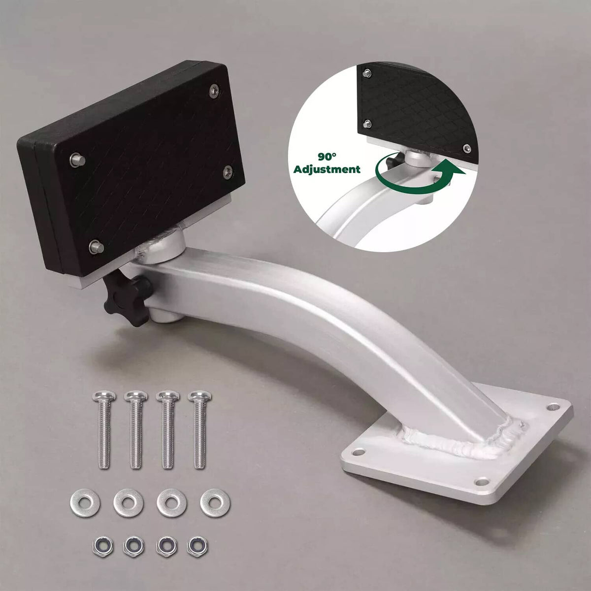 Universal trolling motor bracket with black mounting plate and included hardware