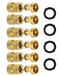 Set of gold brass quick-connect hose fittings with black O-ring seals