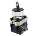Black 3-position rotary latching switch with metal bracket and screw terminals