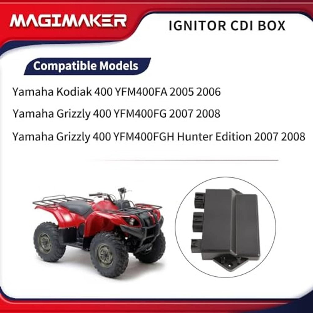 Black CDI ignitor box with side mounting tabs and three front plug terminals