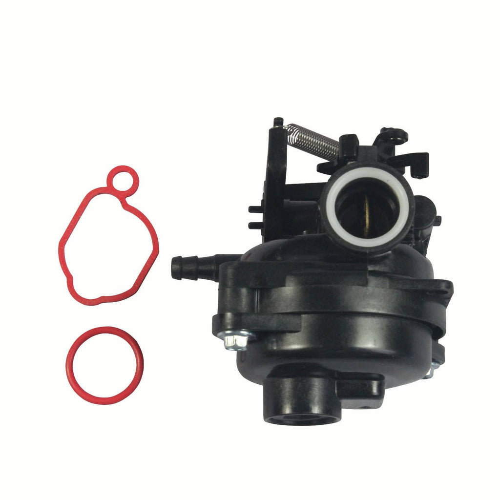 Black carburetor body with intake port and two red gasket O-rings