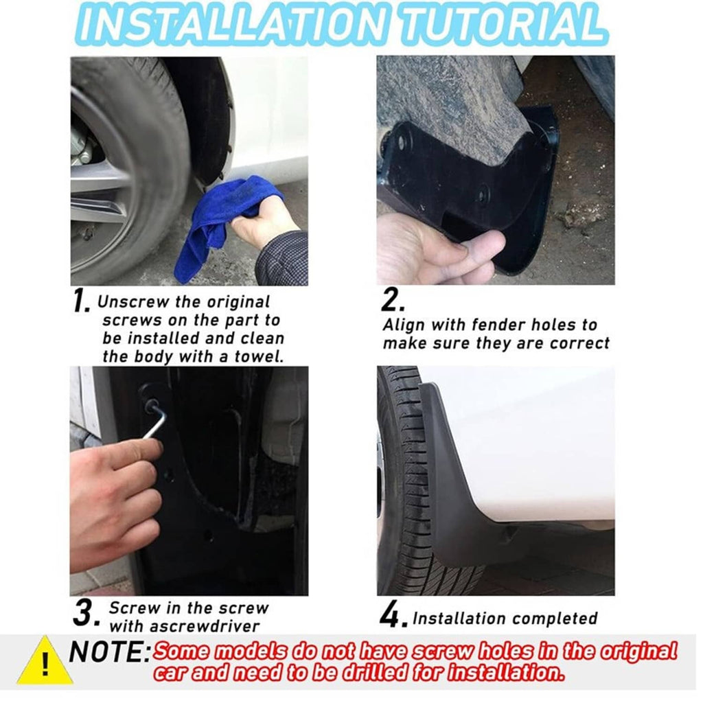 Black mud flap installation shown with hands aligning and securing the splash guard
