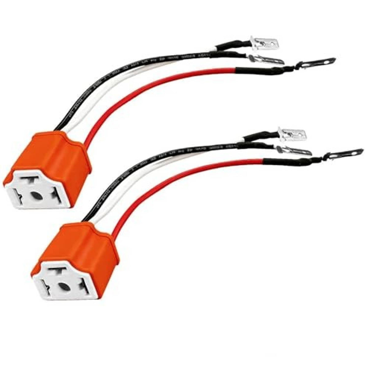 Orange headlight pigtail connector pair with white sockets and black/red wire harness