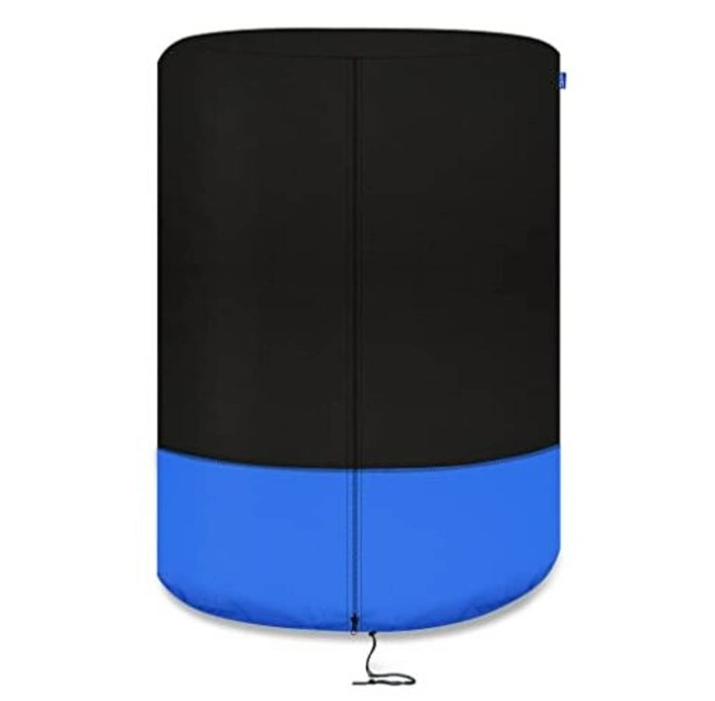 Large tire storage cover with black upper, blue lower, and visible front seam