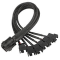 Black braided PCIe 6-pin to six 3/4-pin fan power splitter cable harness