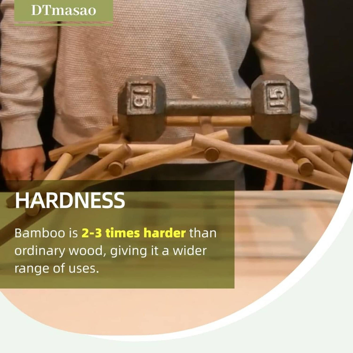 Bamboo dowel rods held in a test setup with metal clamp weights