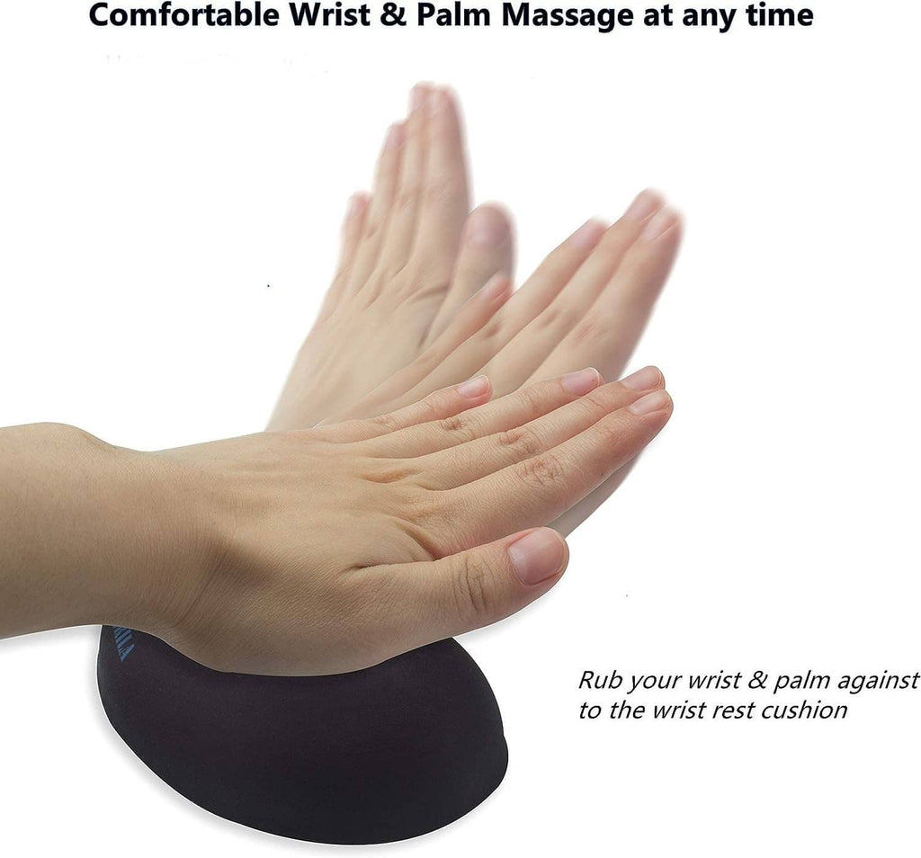 Mouse wrist rest pad with a hand resting on dark cushion