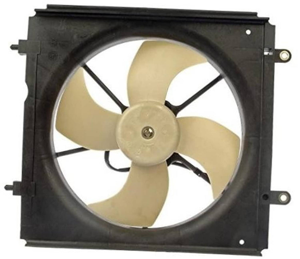 Engine cooling fan assembly with black shroud and beige multi-blade fan