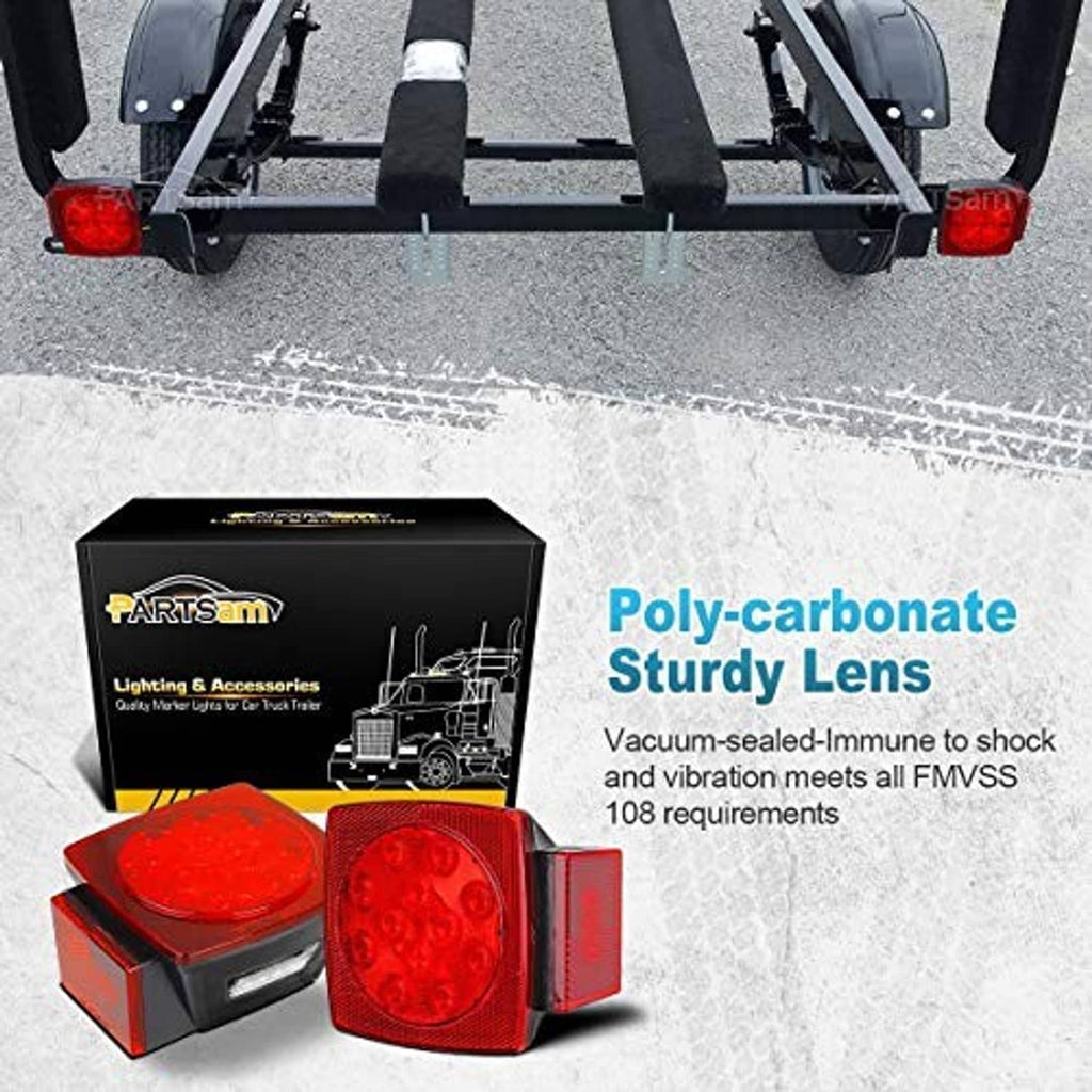Square trailer stop/turn/tail light with red lens and clear side marker window