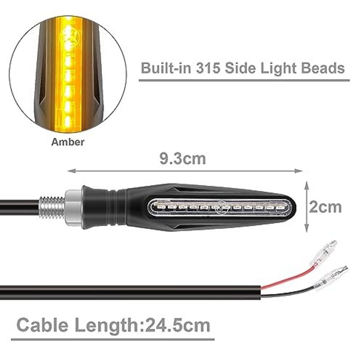 Amber LED turn signal indicator with built-in side light beads, black encased bar