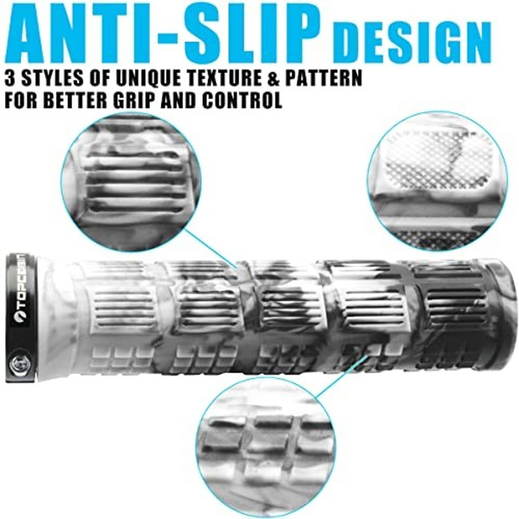 Single camouflage bicycle handlebar grip with raised texture and mesh-like panels