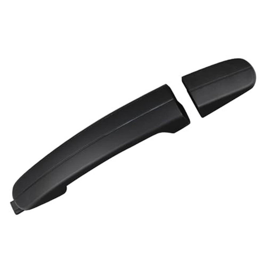 Black exterior door handle with raised grip and integrated mounting tab