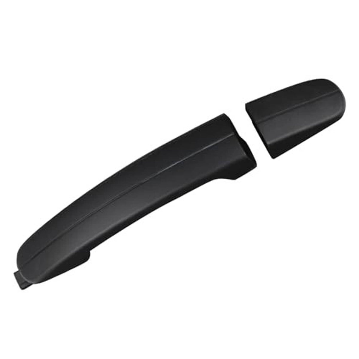 Black exterior door handle with raised grip and integrated mounting tab