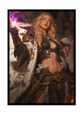 Game card sleeve with purple and bronze armored character artwork