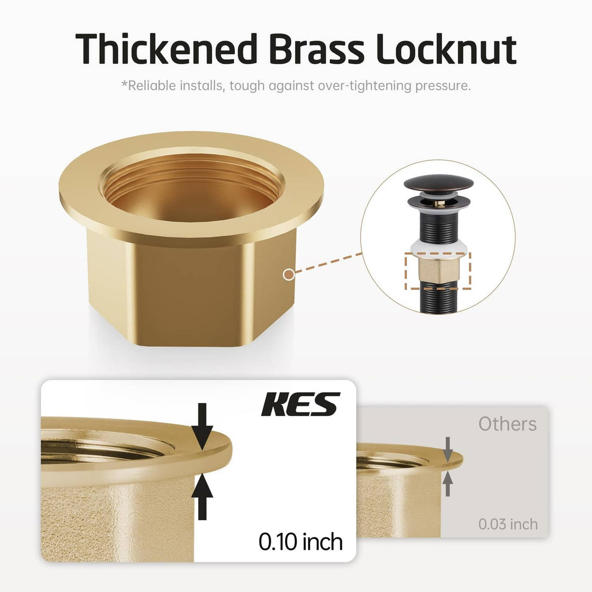 Thickened brass locknut for sink drain with oil-rubbed bronze threads