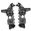 Front bumper bracket clips, black plastic pair with mounting holes and tabs