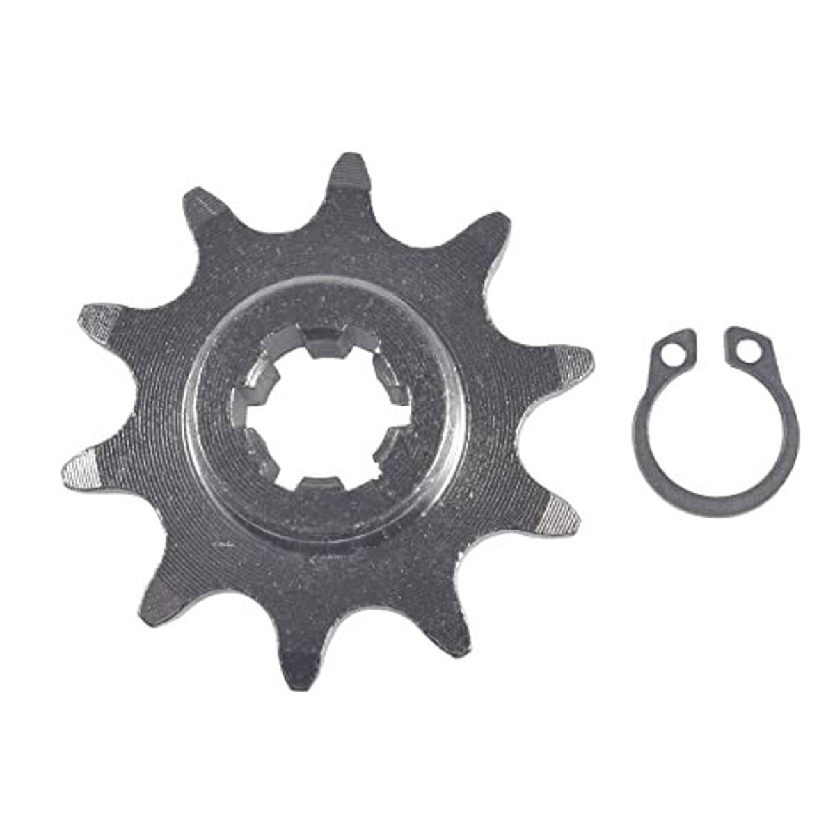Steel chain sprocket wheel with keyed mounting hole and two retaining clip parts