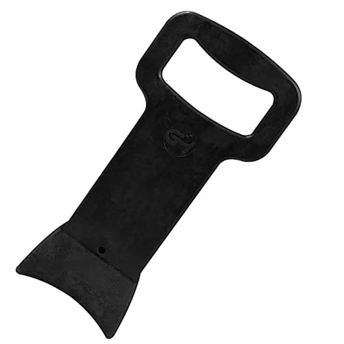 Black tire bead clamp tool, angled view with handle cutout and mounting holes
