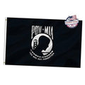 Black POW*MIA outdoor flag with white emblem and text, double-sided design.