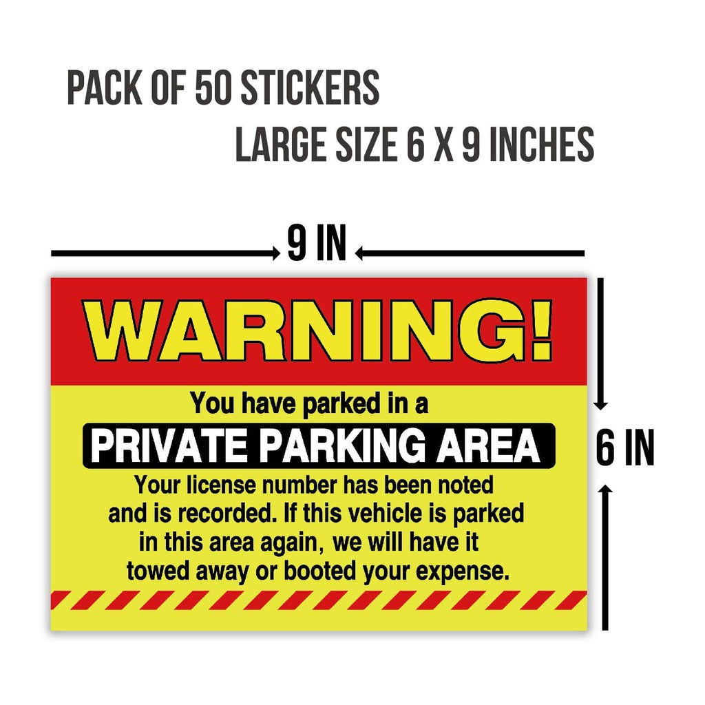 Private parking area warning sticker, large 6x9 inch size diagram