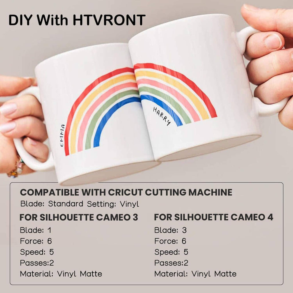 White adhesive vinyl roll with a mug featuring a rainbow graphic