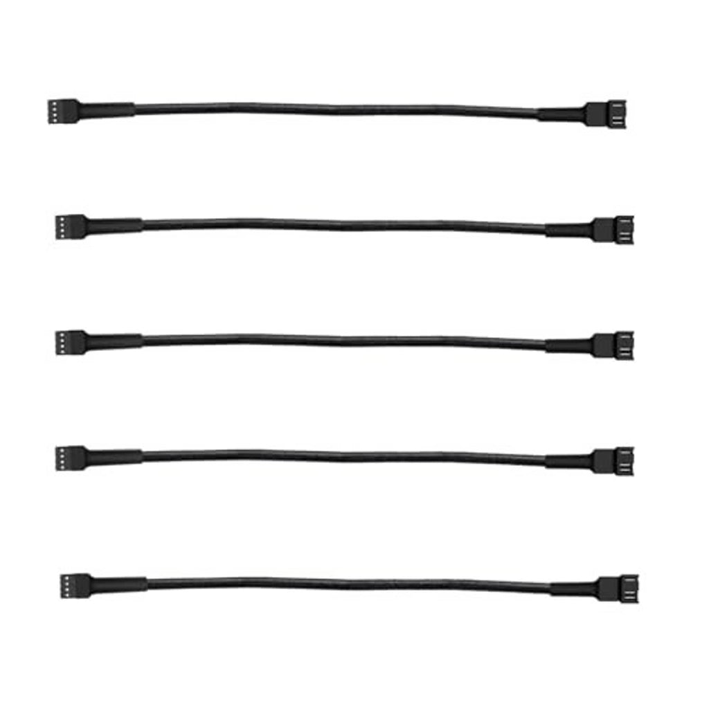 PC fan extension cable set with five black 4-pin connectors and flexible braided leads