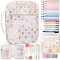 Floral patterned Bible cover case with zippered front pocket and side handle, light fabric