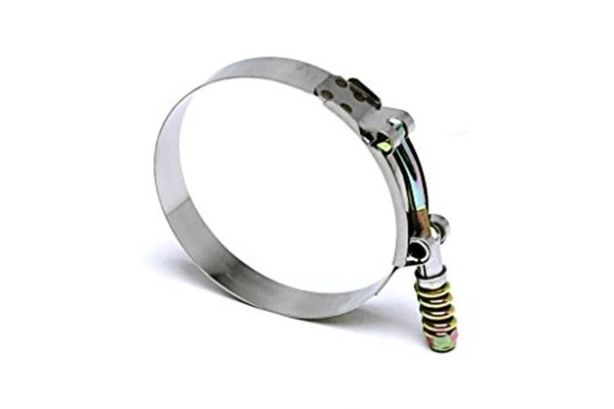 Stainless steel spring-loaded T-bolt clamp, adjustable band with coil spring