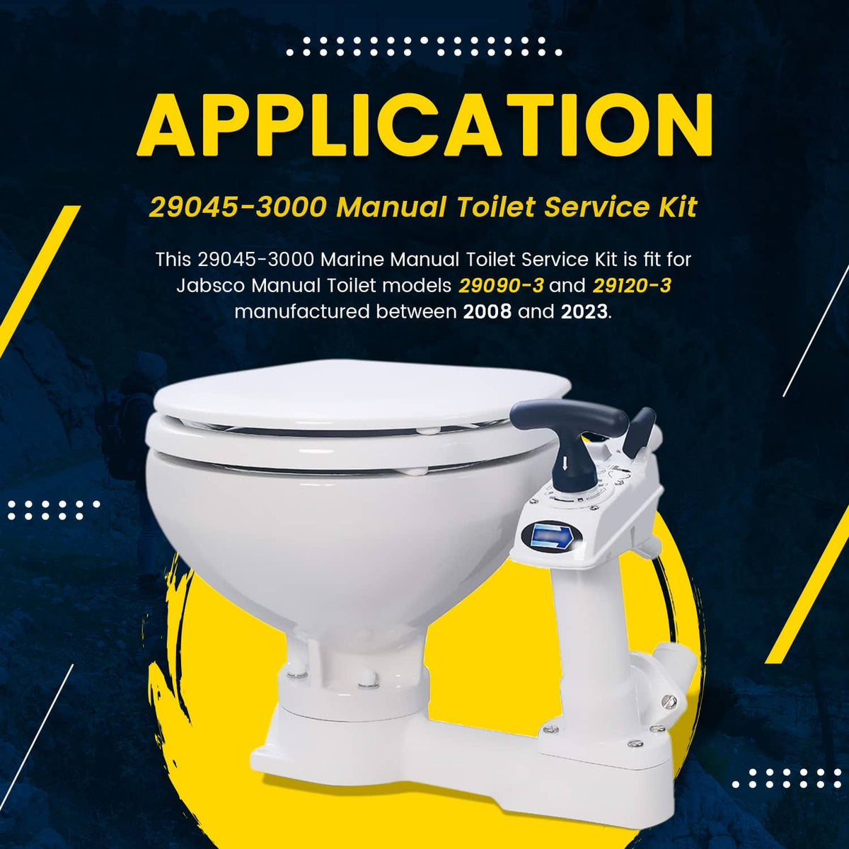 Marine manual toilet service kit components with pump body and gaskets