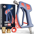 McKillans® swivel gun pro pressure washer gun in blue with red accents and metal couplers
