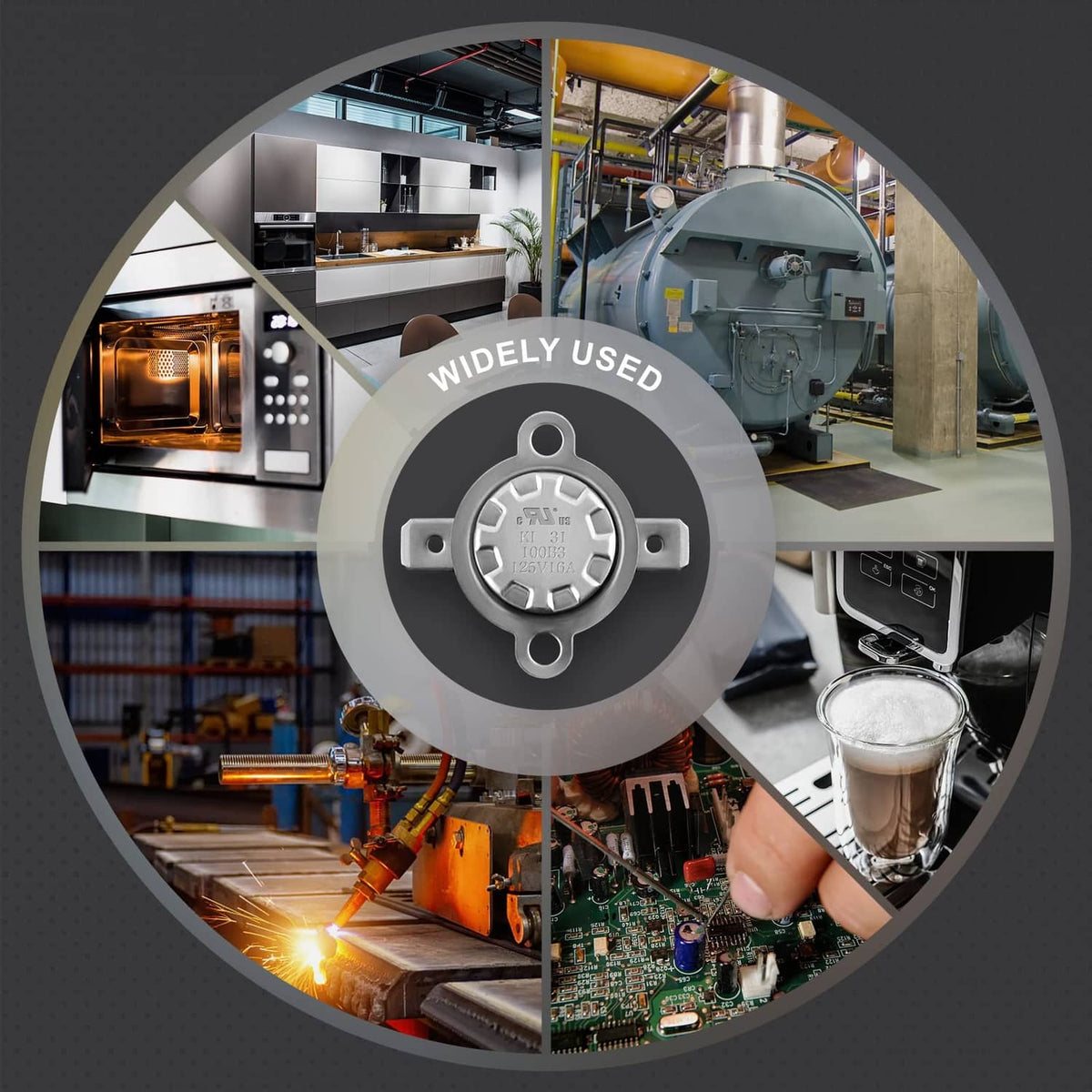 Thermal switch shown in industrial equipment with visible terminals and base