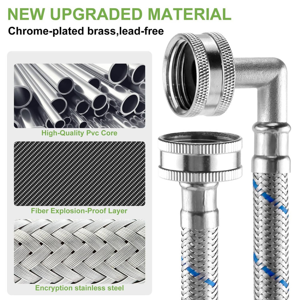Stainless steel washing machine hose with threaded end connectors and braided texture