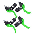 Bike three-finger brake lever set with black clamps and bright green levers