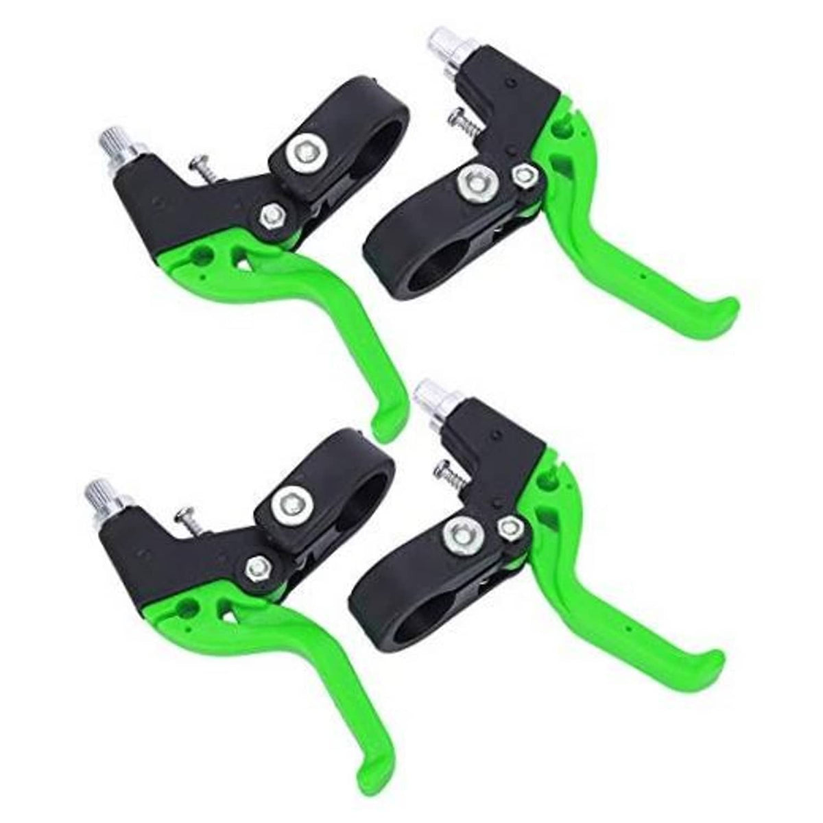 Bike three-finger brake lever set with black clamps and bright green levers