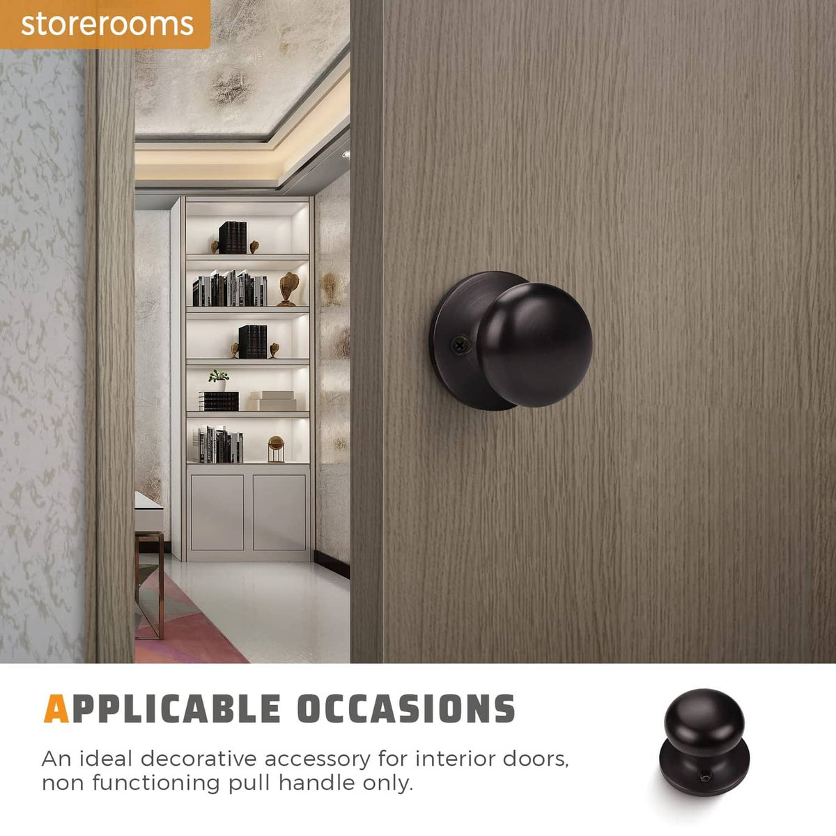 Matte black dummy door knob mounted on a door panel