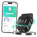 Black OBD2 Bluetooth auto diagnostic scanner with indicator lights and cable dock