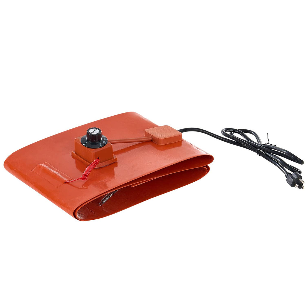 Orange silicone heater pad with thermostat knob and black power cord