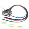 Fuel pump wiring pigtail connector with gray housing, multicolored cables, and terminal caps