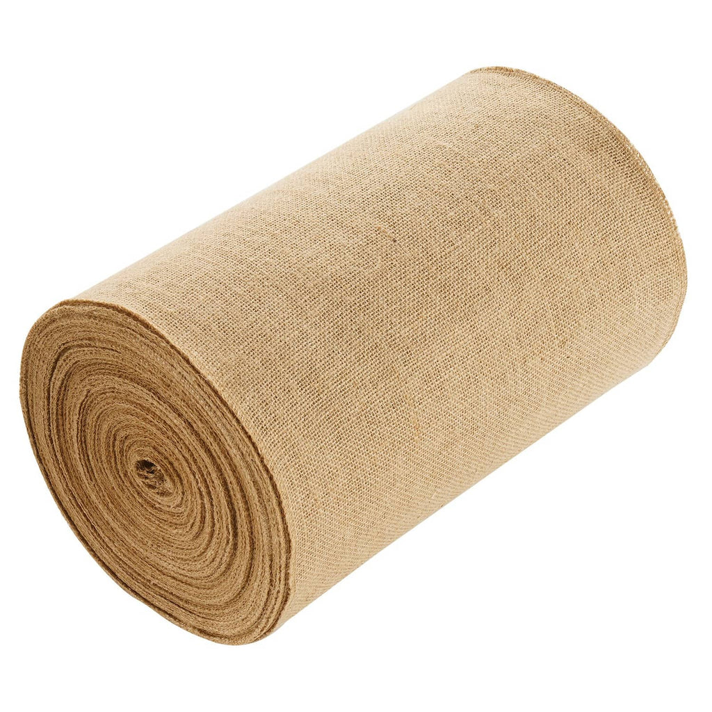 Burlap fabric roll, tan woven jute texture in tight coil