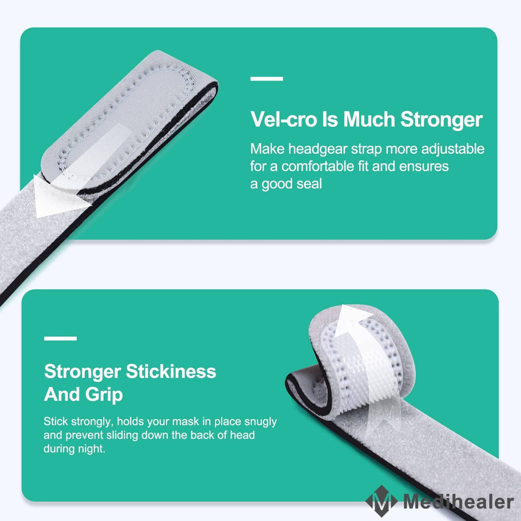 Gray Velcro strap and stitched grip pads for CPAP headgear