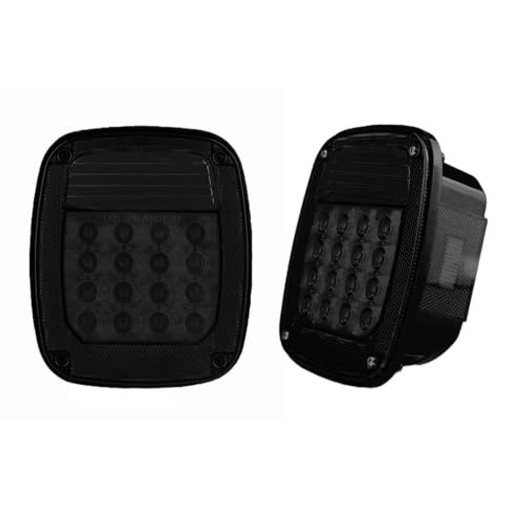 Smoked LED rear tail light lamp assembly, square lens with side mounting bracket.