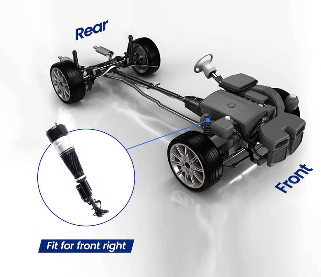 Right front air suspension strut shown with mounting hardware and wiring pigtail