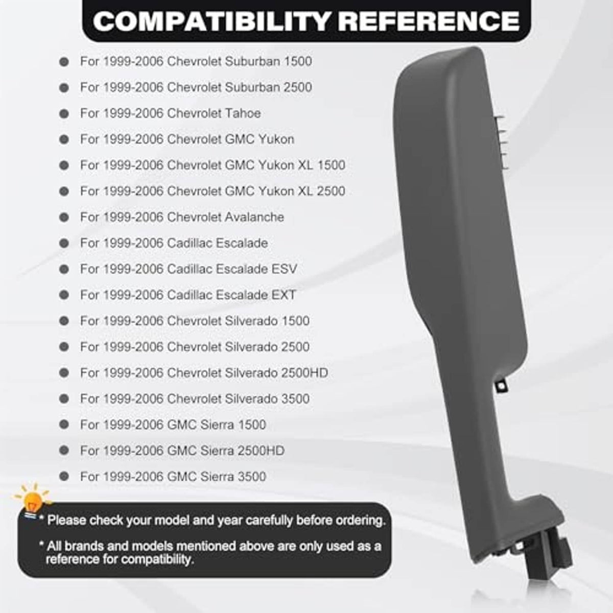 Light gray door armrest handle with mounting clips on the bottom edge