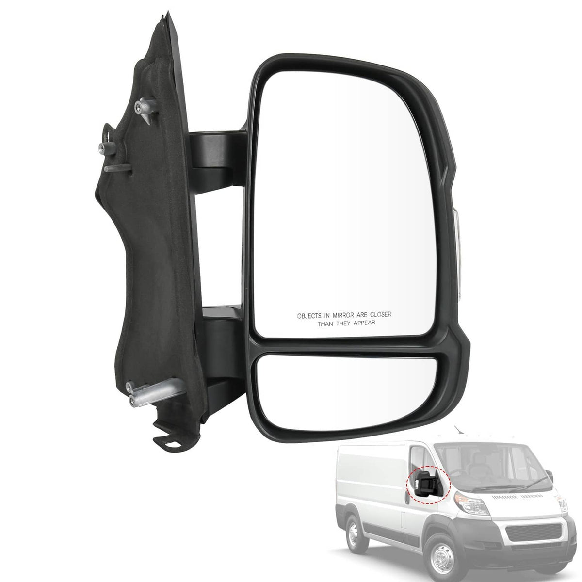 Passenger-side right manual door mirror with black housing and clear mirror glass