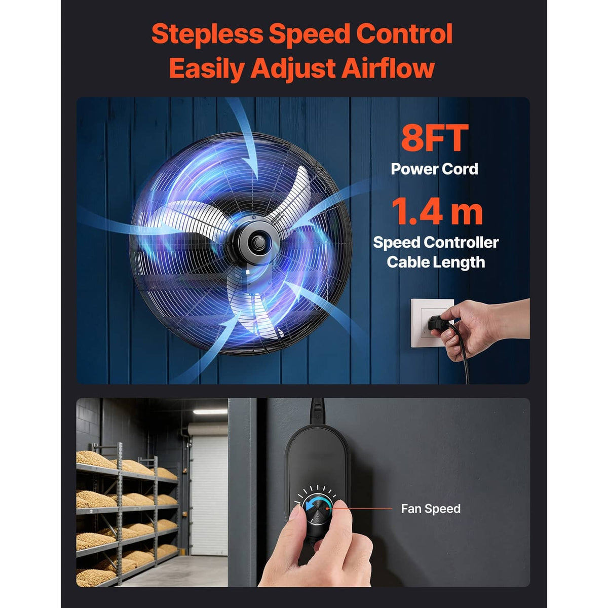Wall-mount shutter exhaust fan speed control airflow graphic