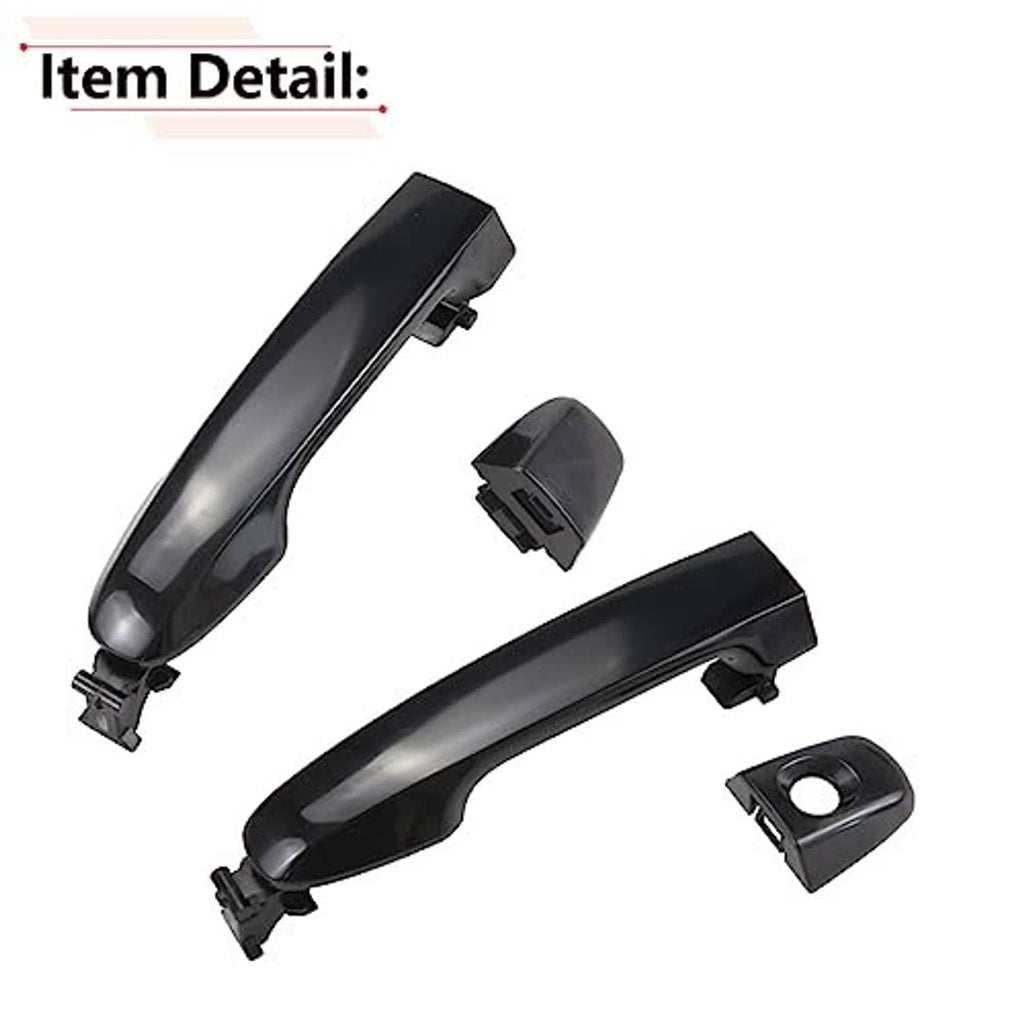Black exterior door handle pair with separate trim cap and lock insert piece