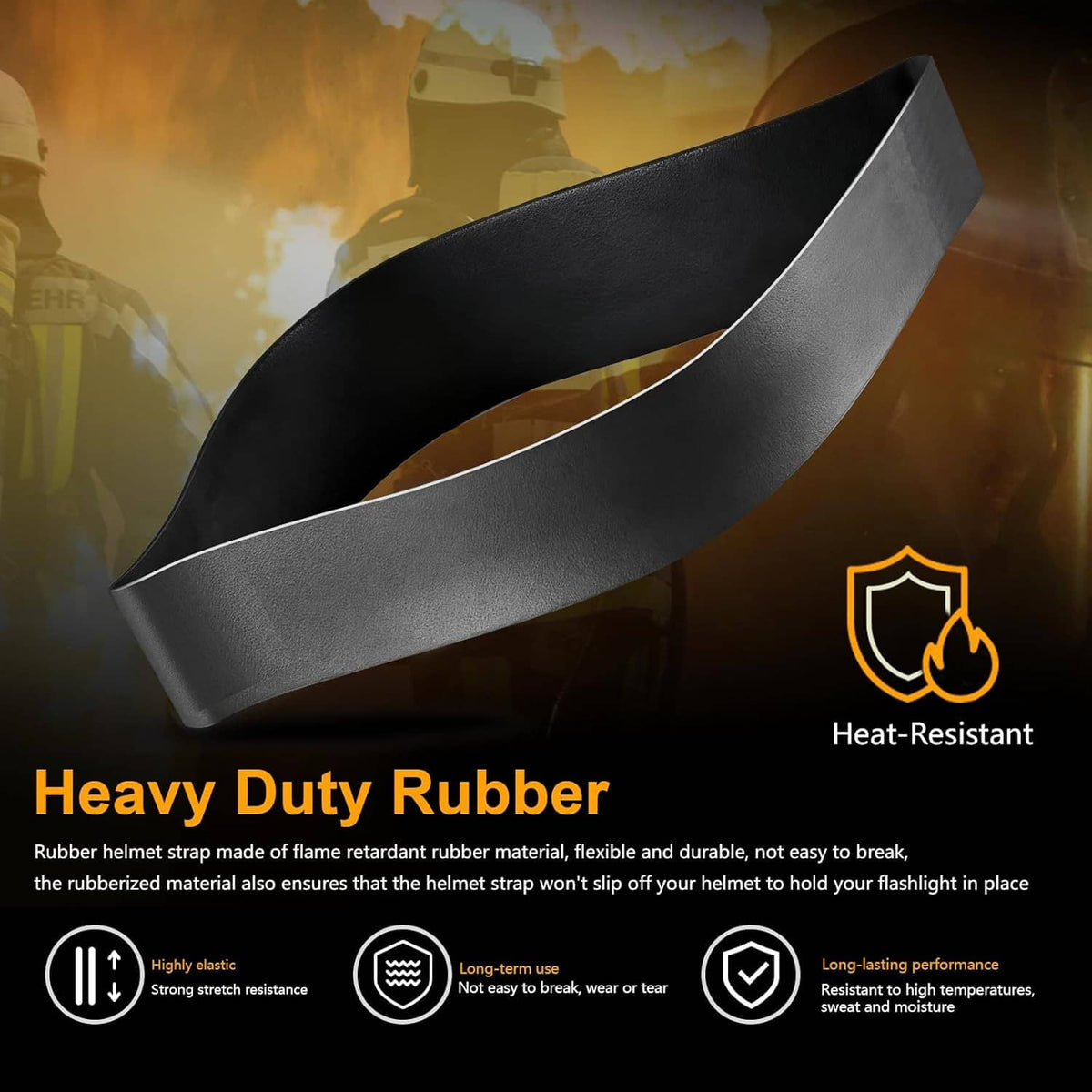 Heavy-duty black rubber helmet strap band with textured finish