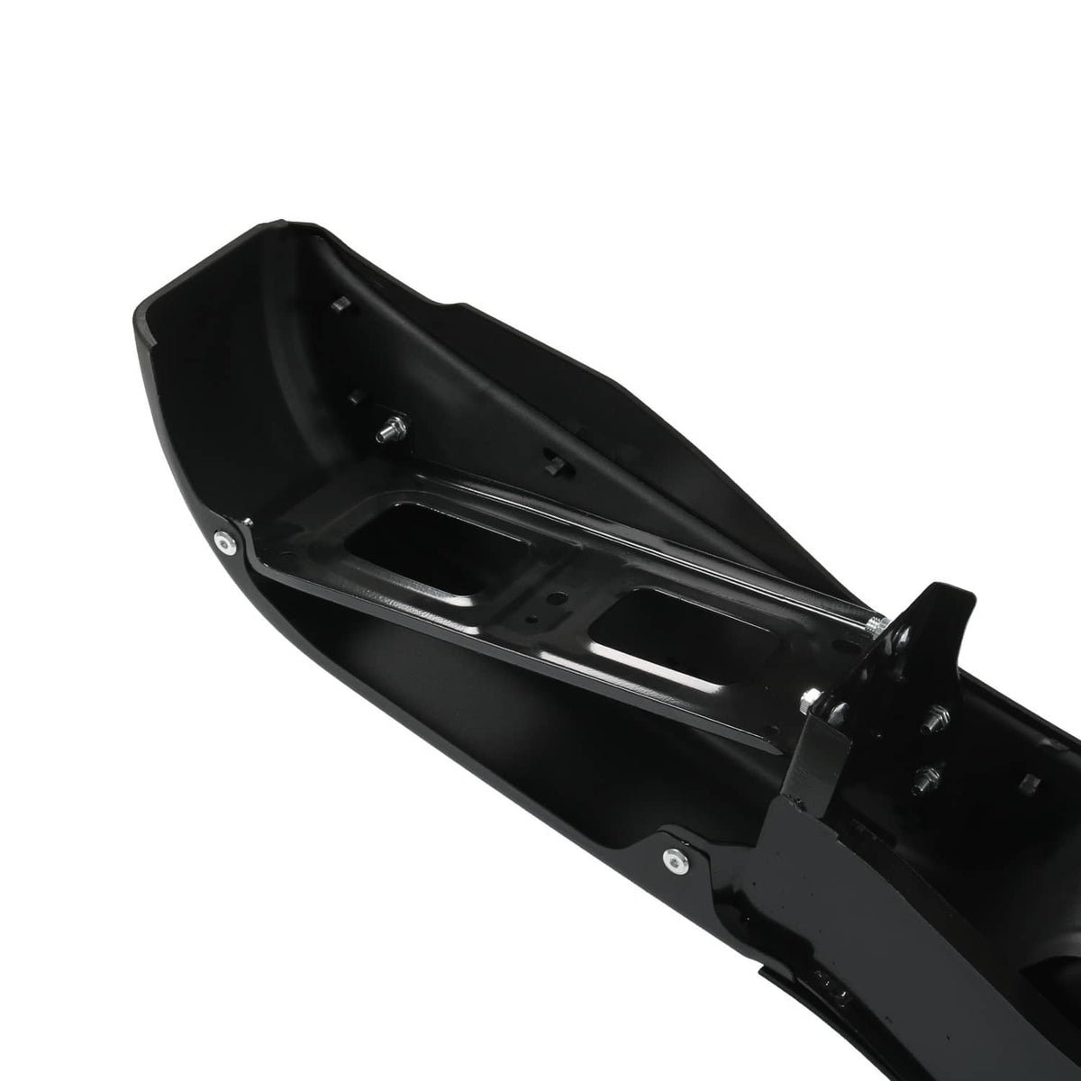 Black rear step bumper assembly interior tray with metal mounting hardware