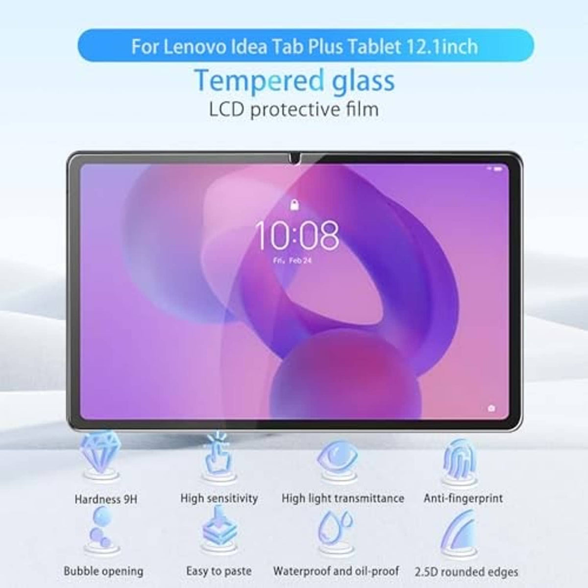 Tempered glass screen protector installed on a 12.1-inch tablet screen